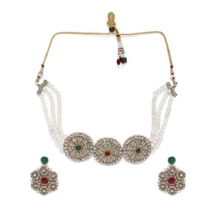 Zaveri Pearls Shimmering Austrian Diamonds Studded & Multi Pearl Strands Choker Necklace Set  at Rs.499